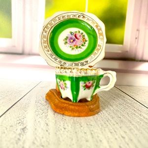 Vintage Minature Square Tea Cup with Plate and Stand | Made in Japan